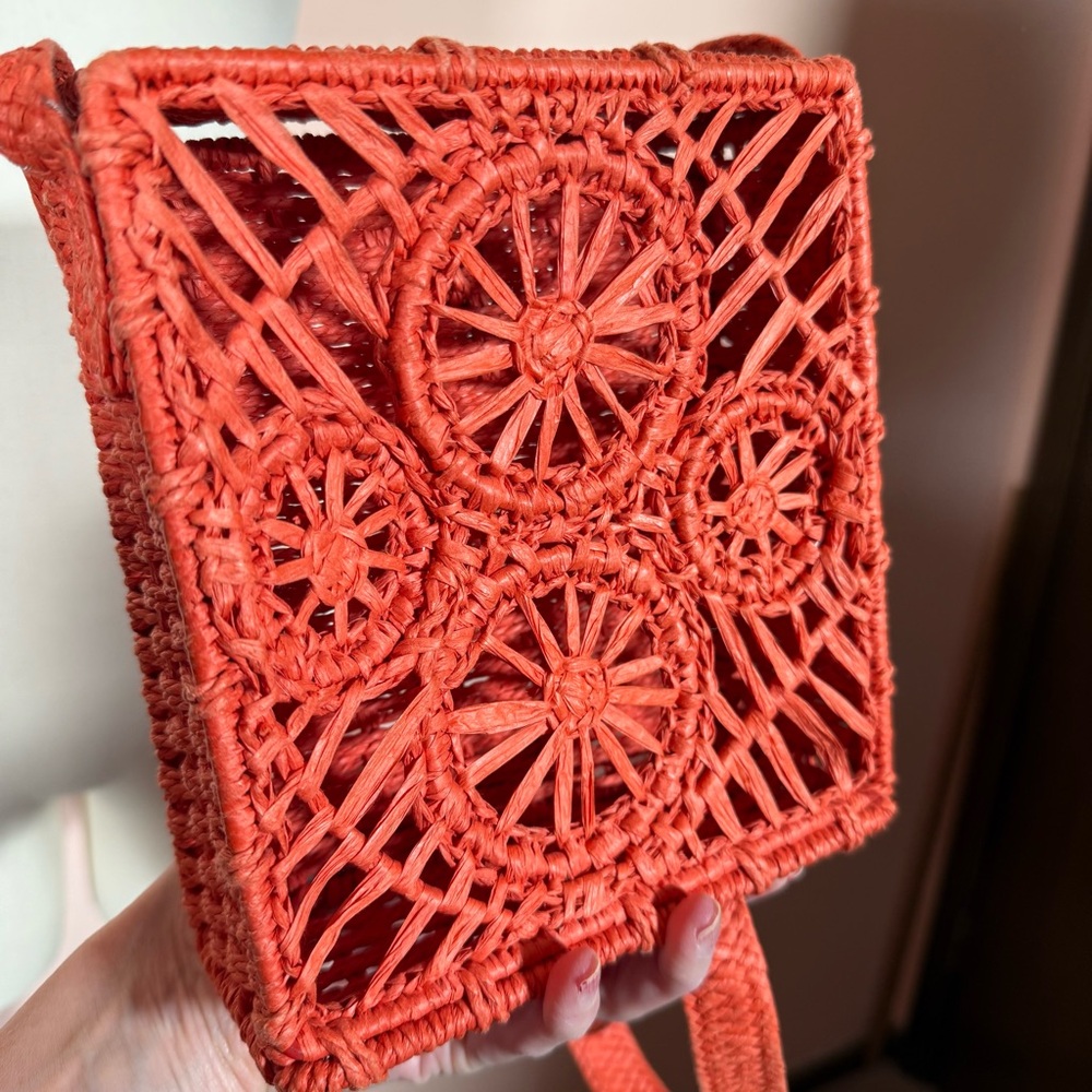 Vintage 1970’s macramé crochet orange boho southwestern beach Crossbody box bag